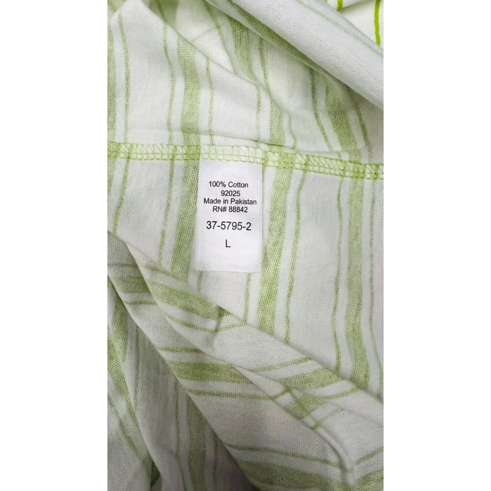 Woman Within Green & White Striped V-Neck T-Shirt Short Sleeve Size Large - Picture 4 of 5